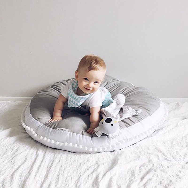 Kishome Large Kids Floor Cushion Seating, Circle Kids Floor Pillow for Children, Round Playroom Pillows Reading Nook Big Pillow, Oversized Pillow Mat for Kid Seating Teepee Nursery Canopy, Grey - Image 2